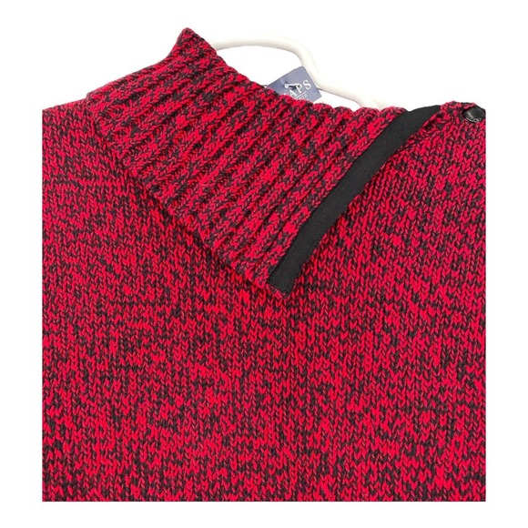 NWT Chaps Luxury Red Black Marled Fold Down Thick Knit Art-to-Wear Sweater Sz 2X - Picture 7 of 10